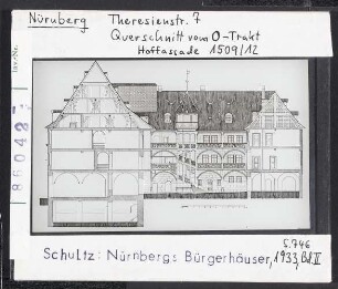 Nürnberg: Theresienstr. 7. Querschnitt vom Ost-Trakt, Hoffassade 1509-12