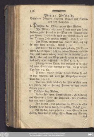 Vierter Abschnitt. Besondere Pflichten einzelner Stände und Gattungen der Menschen.