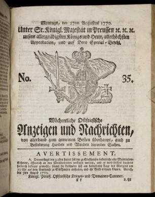 No. 35. Montags, den 27ten Augustus 1770.