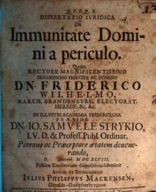 Diss. iur. de immunitate domini a periculo