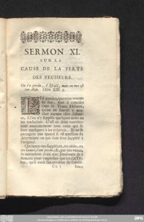 Sermon XI. Sur La Cause De La Perte Des Pecheurs.