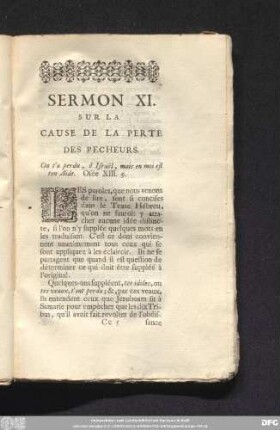 Sermon XI. Sur La Cause De La Perte Des Pecheurs.