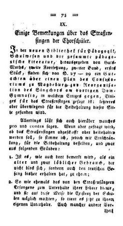 Einige Bemerkungen über das Straßensingen der Chorschüler