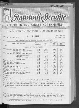 Verbraucherpreise in Hamburg im Mai und Juni 1970 : Lfd. Nr. 10