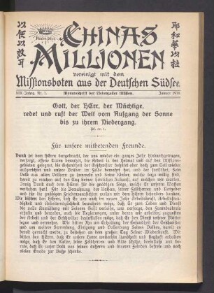 XIX. Jahrg. Nr. 1. Januar 1918