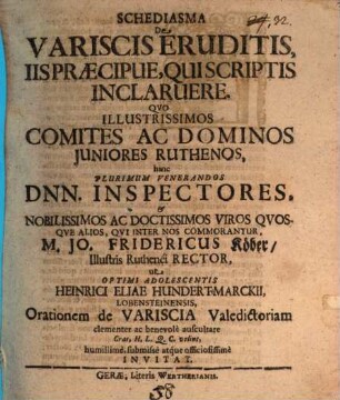 Schediasma de Variscis eruditis, iisque praecipue, qui scriptis inclaruere