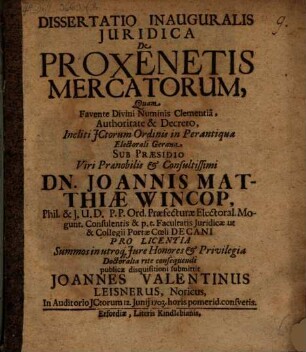 Dissertatio inauguralis juridica de proxenetis mercatorum