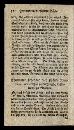 Fortunatus siehet die drey schönen Jungfrauen, und erwählet ... Cassandram, zur Gemahlin.
