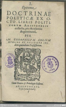 Epitome doctrinae politicae : ex octo libris politicorum Aristotelis collecta