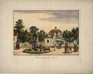Ansicht von Herrmannbad in Bad Lausick, Radierung, um 1840 : Wagner, Otto : Herrmannsbad bei Lausik / O. Wagner [S.l.] , [um 1840]. - 1 Kunstbl. : Radierung ; 33 x 23 cm