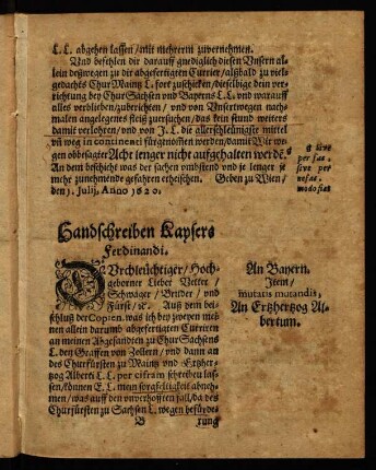 B1r-B3v, Handschreiben des Kaysers Ferdinandi