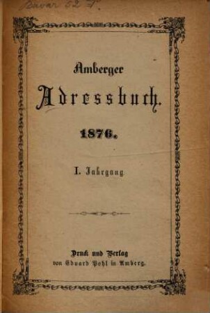 Amberger Adressbuch. 1876 = Jg. 1