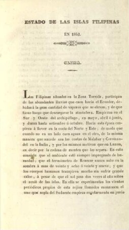 Estado de las islas Filipinas en 1842. Clima