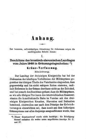 Anhang: Dokumente zur näheren Beurtheilung der Militärgränzfrage