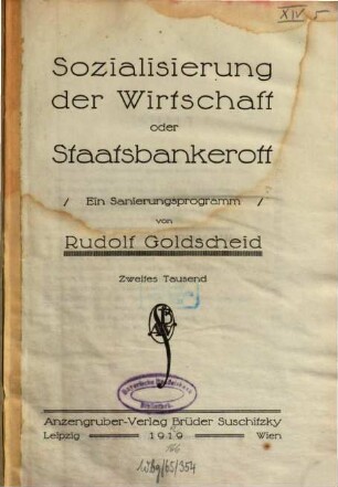 Sozialisierung der Wirtschaft oder Staatsbankerott : Ein Sanierungsprogramm
