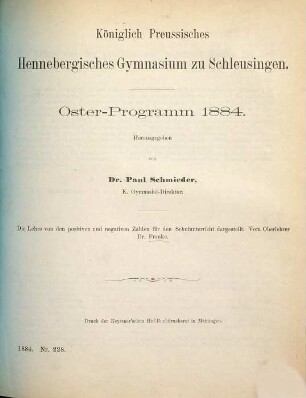 Oster-Programm. 1883/84