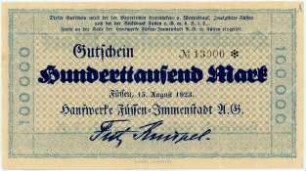 Geldschein / Notgeld, 100.000 Mark, 15.8.1923