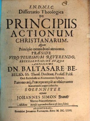 Dissertatio theologica de principiis actionum Christianarum
