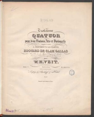 Troisième Quatuor pour deux Violons, Alto et Violoncelle : Oeuv. 7