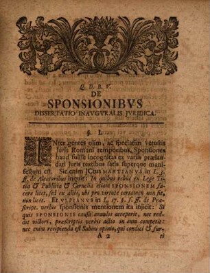 Diss. inaug. iur. de sponsionibus, von Wetten