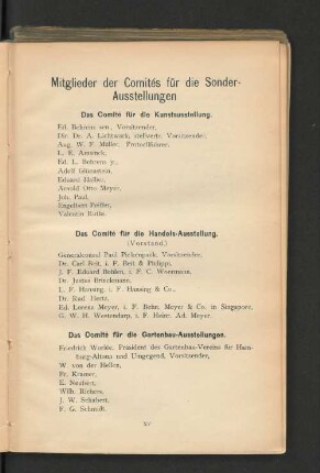Mitglieder der Comités für die Sonder-Austellungen