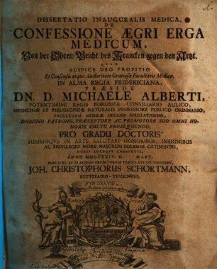 Diss. inaug. de confessione aegri erga medicum
