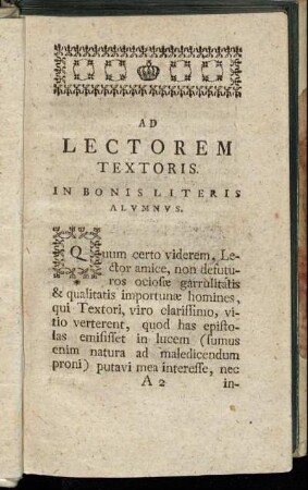 Ad Lectorem textoris.