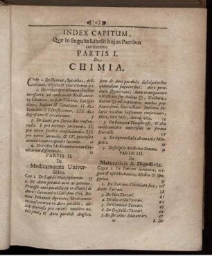 Index Capitum, Quae in singulis Libelli hujus Partibus continentur.