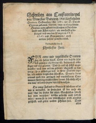 Schreiben aus Constantinopel von Wenceslao Budowitz ...