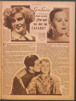 ¿Por qué no me he casado? : Greta Garbo se confiesa para Mundo Argentino