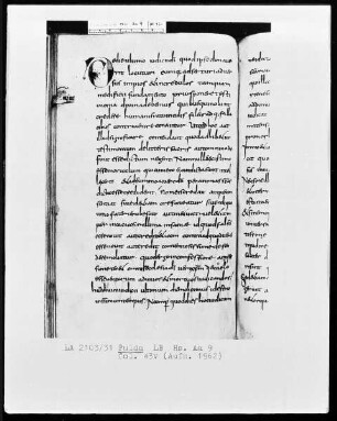 Augustinus, Ambrosius, Faustus Reensis, Pseudo Gregorius Illiberitanus — Initiale O, Folio 43 verso