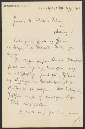 Brief an B. Schott's Söhne : 21.05.1900