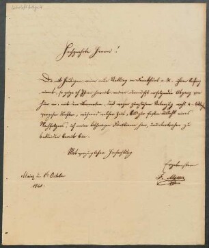 Brief von Franz Messer an Mainzer Liedertafel
