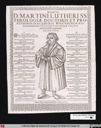 Reverendi Viri D. Martini Lutheri SS. Theologiae Doctoris Et Professoris In Academia Witenbergensi Celeberrimi Vita Atque Res Gestae Viginti