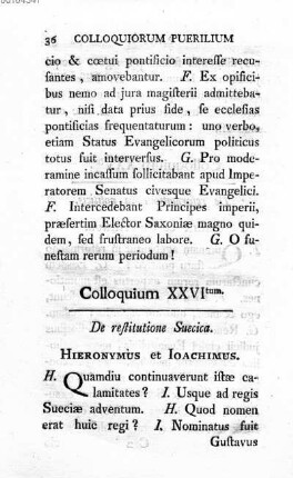 Colloquium XXVI tum. De restitutione Suecica