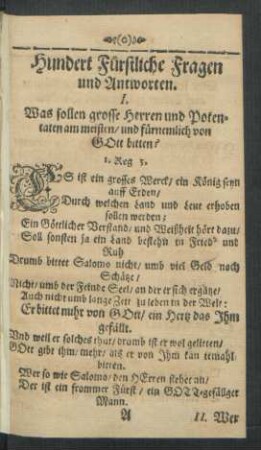 Hundert Fürstliche Fragen und Antworten.