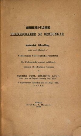Wimmerby-Florans Phanerogamer och Ormbunkar : Academisk Afhandling