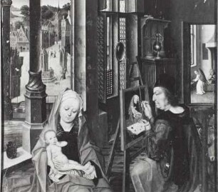 Lukas-Altar, Mitteltafel: Lukas malt die Madonna