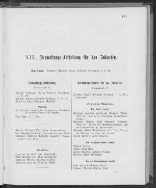XIV. Verwaltungs-Abtheilung für das Zollwesen.