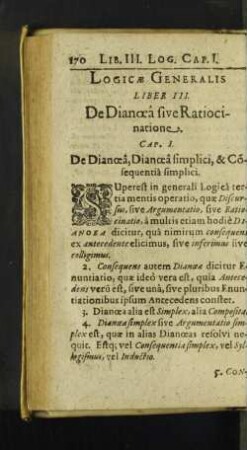 Logicae Generalis Liber III. De Dianceâ sive Ratiocinatione.