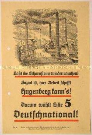 Programmatischer Wahlaufruf der Deutschnationalen Volkspartei zur Unterstützung Alfred Hugenbergs - vermutlich zur Reichstagswahl November 1932