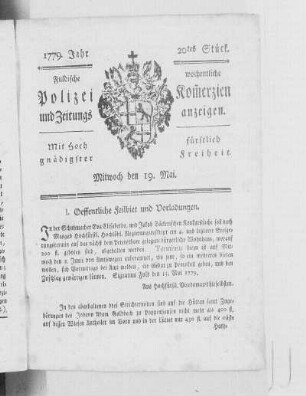 20tes Stück., Ausgabe vom 19. Mai 1779