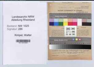 Entnazifizierung Walter Kimpel , geb. 25.05.1912 (Chemiker)