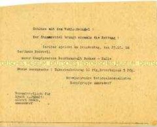 Hektografierte Einladung zu einer Wahlveranstaltung der Revolutionären Nationalsozialisten