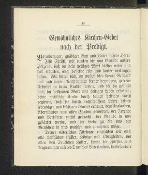 Gewöhnliches Kirchen=Gebet nach der Predigt.