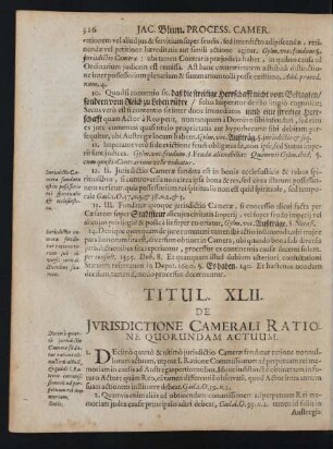 Titul. XLII. De Jvrisdictione Camerali Ratione Quorundam Actuum.