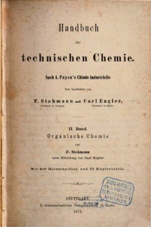 Handbuch der technischen Chemie, 2. Organische Chemie