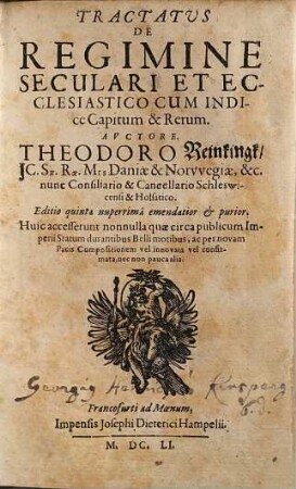 Tractatus de regimine seculari et ecclesiastico : cum indice capitum & rerum