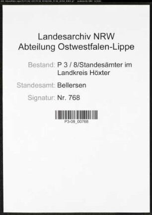 Sterberegister Standesamt Bellersen
