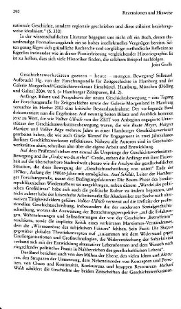 Geschichtswerkstätten gestern - heute - morgen, Bewegung! Stillstand. Aufbruch?, hrsg. von der Forschungsstelle für Zeitgeschichte in Hamburg und der Galerie Morgenland, Geschichtswerkstatt Eimsbüttel, (Hamburger Zeitspuren, 2) : Hamburg u.a., Dölling und Galitz, 2004